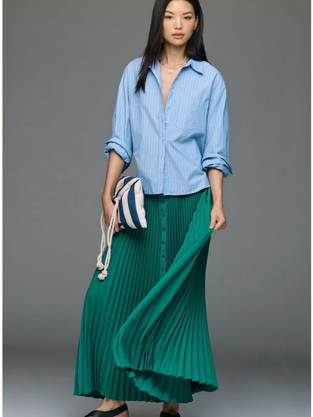 Maeve Pleated Button-front Midi Skirt